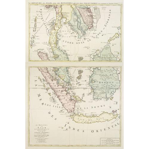 Old map image download for Le Royaume de Siam avec Les Royaumes Qui Luy sont Tributaries & c. / La Royaume de Siam avec les royaumes qui luy sont Tributaires, et les Isles de Sumatra, Andemaon, etc. . . [two sheet map]