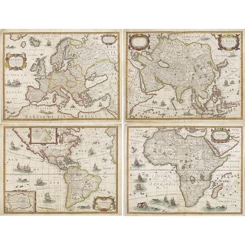 Old map image download for Rare set of 4 continent maps.