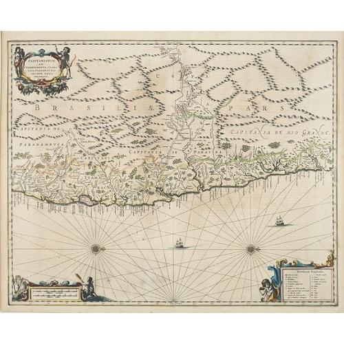Old map image download for Capitaniarum de Phernambuca, Itama Raca, Paraiba, et Pio Grande Nova Delineatio.