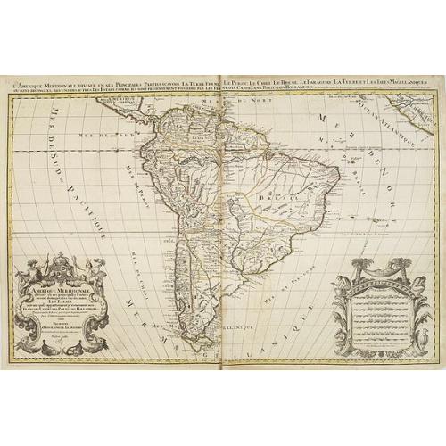 Old map image download for L'Amerique meridionale divisée en ses principales parties ou sont distingués les vns des autres les estats suivant qu'ils appartiennent présentement aux François, Castillans, Portugais, Hollandois, &c