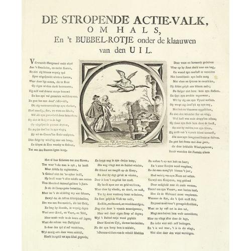 Old map image download for De Stropende Actie-Valk, Om Hals, En't Bubbel-Rotje onder de klaauwen van den Uil. [The strapping share-hawk pierced and the bubble rat between the claws of the owl.]