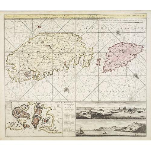 Old map image download for Nieuwe afteekening van de eylanden van Gozo en Melite of Malta met desselfs haven stad kasteelen en sterktens geleegen in de Middelandsche Zee. . .