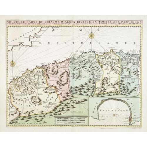 Old map image download for Nouvelle carte du Roiaume D'Alger divisée en toutes ses provinces, avec une partie due cotes D'Espagne . . .