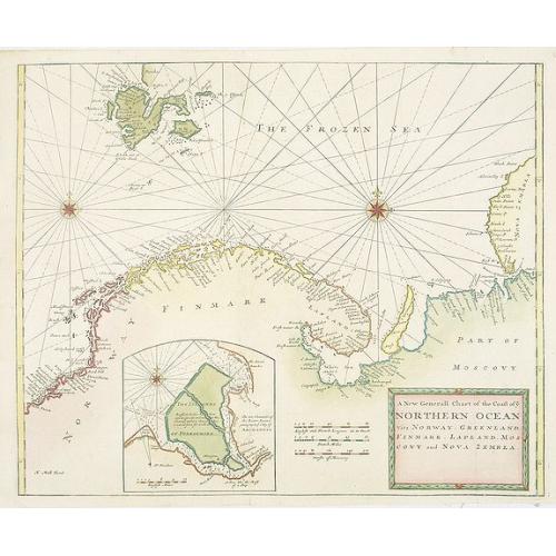 Old map image download for A New Generall Chart of Ye Northern Ocean vitz Norway, Greenland, Finmark, Lapland, Moscovy and Nova Zembla.