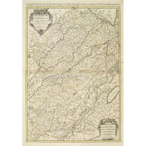 Old map image download for La Franche Comté divisee en trois grands balliages. . .