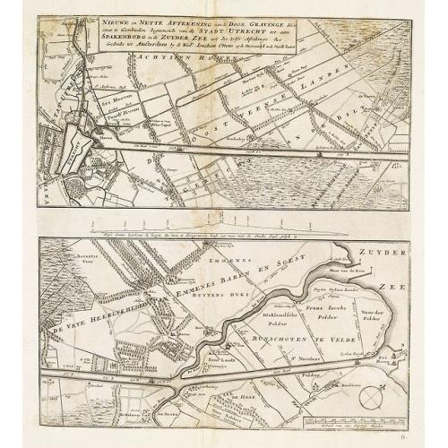 Old map image download for Nieuwe en nette aftekening van de door gravinge die er staat te geschieden beginnende van de stadt Utrecht tot aan Spakenborg in de Zuyder Zee. . .