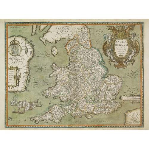 Old map image download for Anglia, Regnum si quod aliud in toto Oceano ditissimuin et florentissimum. [imprints] Christophorus Saxton describedat, J.le Clerc ex.