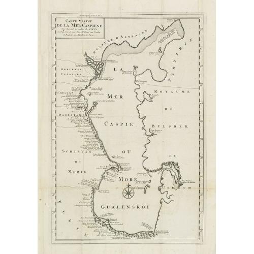 Old map image download for Carte Marine De La Mer Caspiene levée suivant les ordres de S.M.Cz. En 1719, 1720 et 1721.