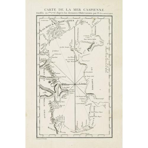 Old map image download for Carte de la Mer Caspienne dressée en 7bre 1776 d'après des derniers observations par D.Guldenstaedt.