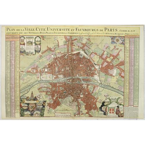 Old map image download for Plan de la ville, cite universite et fauxbourgs de Paris comme il est jourddhuy. . .