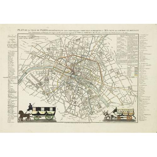 Old map image download for Plan de la ville de Paris representant les nouvelles voitures publiques . . .