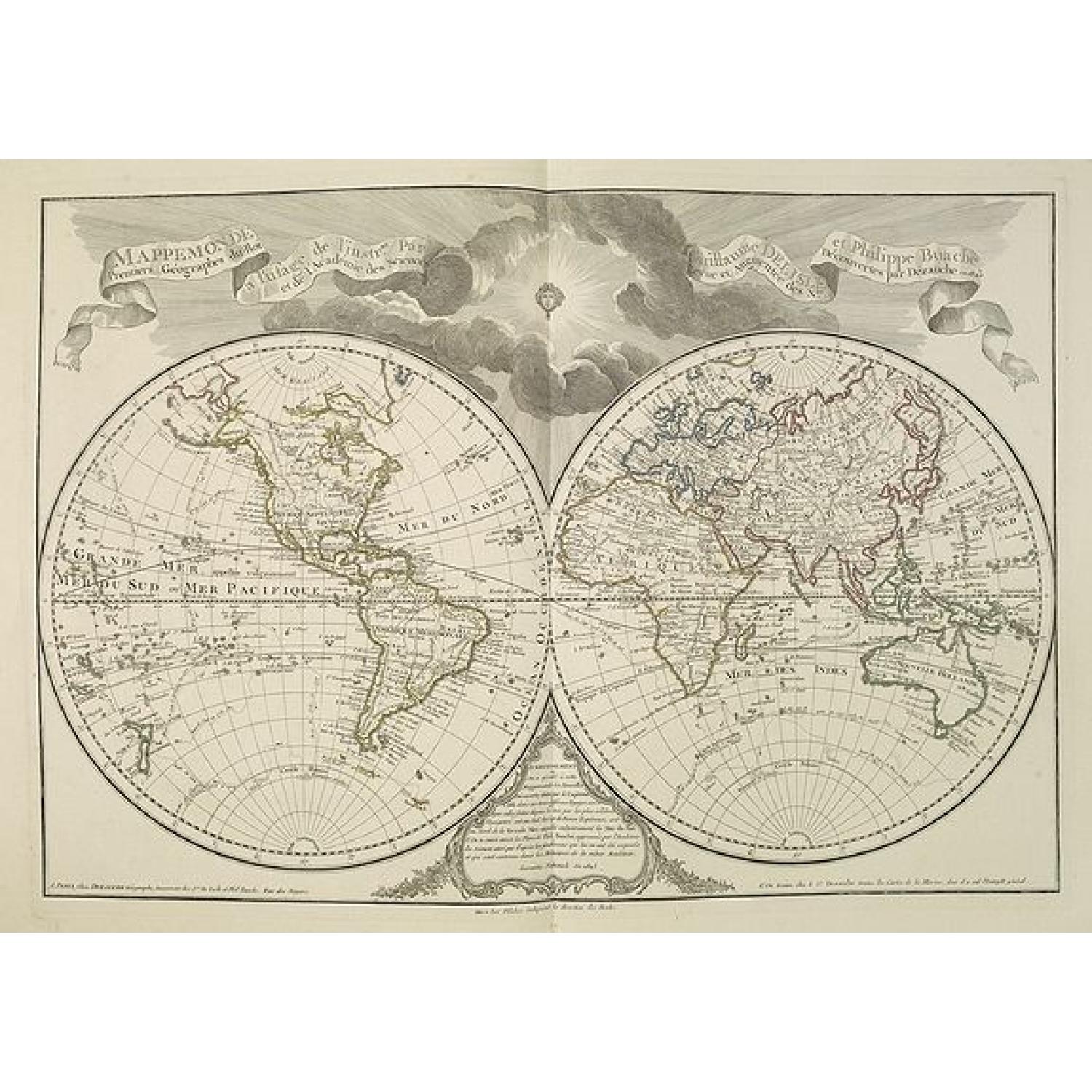 Mappemonde a l'usage de l'instr.on. Par Guillaume Delisle et Philippe Buache.