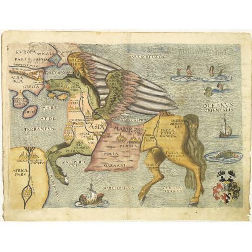 Old map image download for Asia is presented as the mythical winged horse Pegasus.