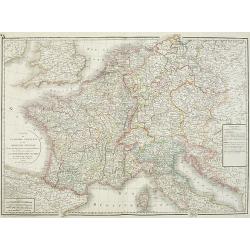 Carte de l'empire français et du royaume d'Italie Divisée par departemens et divisions militaires, avec les etats qui composent la Confédération du Rin. . .