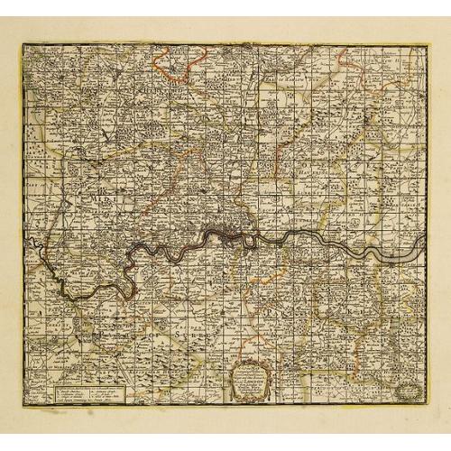 Old map image download for A New Map Containing the Towns Gentlemens Houses Villages and other Remarks Round London . . .