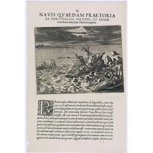Old map image download for Navis Quaed am Praetoria. (A Portuguese ship is wrecked on its way to Goa in India)
