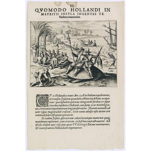 Quomodo Hollandi in Mavritii Insula Ingentes. (Dutch hunting parrots on Mauritius in 1598)