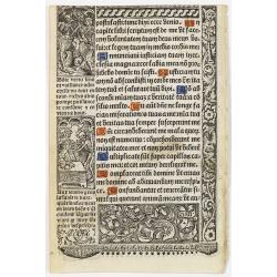 Leaf on vellum from a printed Book of Hours, with the cycle of the dance of deaths.