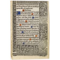 Leaf on vellum from a printed Book of Hours, with the cycle of the dance of deaths.