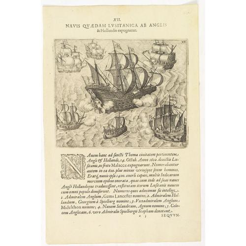 Old map image download for Navis Quaedam Lusitanica ab Anglis. . . (The English and Dutch attack a Portuguese ship )