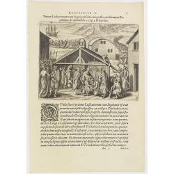 Argumentum I. Primus Lufitanorum cum Sogni praefecto congreffus, eiusdemque Baptismus, de quibus lib. 2 cap 2. fit mentio. (The arrival of the Portuguese in the county Sogno)