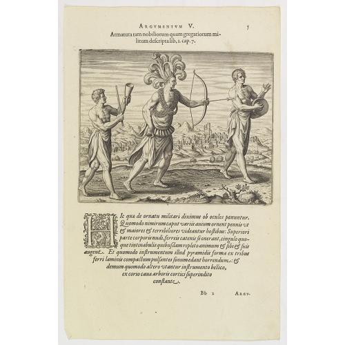 Old map image download for Argumentum V. Armatura tam nobiliorum quam gregariorum militum descripta lib. 1. cap. 7. (How the Congolese dress for war and play)