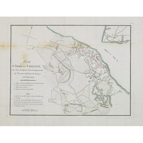 Old map image download for Plan d'York en Virginie, avec les attaques et les campemens de l'Armee combinee de France et d'Amerique