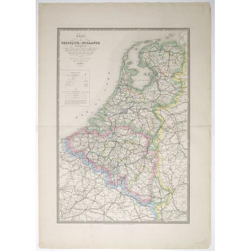 Old map image download for Carte de Belgique et Hollande indiquant Les routes de poste avec la Distance entre chaque Relais, les chemin fer. . . Dressée par Ernest Granger. . . . Nouvelle édition.