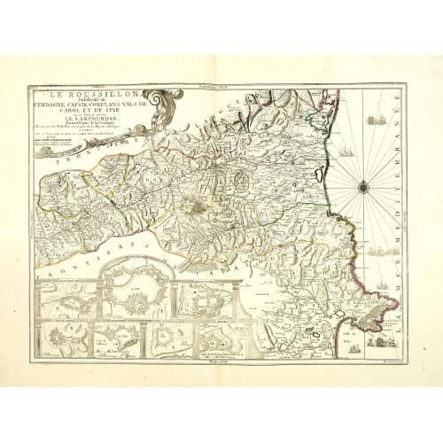 Old map image download for Le Roussillon Subdivisé en Cerdagne, Cap Sir, Conflans, Vals de Carol et de Spir ou se trouve encore le Lampourdan, Faisant Partie de la Catalogne.