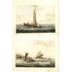 Image download for Boats of the Friendly Islands. [together with] A Sailing Canoe of Otaheite.