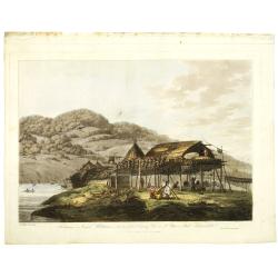 Balagans or summer habitations, with the method of drying fish at St. Peter and Paul, Kamtschatka.