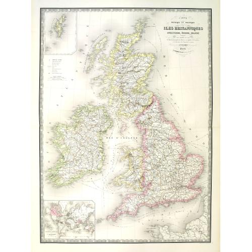 Old map image download for Carte physique et politique des iles britanniques.