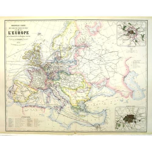 Old map image download for Nouvelle carte des voies de communication de l'Europe par des chemins de fer et la Navigation maritime.