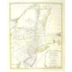 Mappa geographica Provinciæ Nova Eboraci ab Anglis New-York dictæ ex ampliori delineatione ad exactas dimensiones concinnata in arctius spatium redacta cura Claudii Josephi Sauthier cui accedit Nova Jersey ex topographicis observationibus.