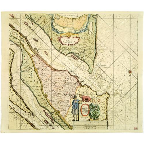 Old map image download for Paskaart van de Garomne of rivier van Bordeaux.