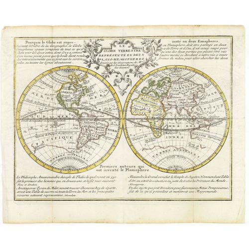 Old map image download for Le Globe Terrestre Representé en Deux Plans-Hemispheres..