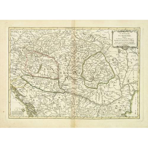 Old map image download for Le Royaume de Hongarie, Divisé en Haute et Basse Hongrie Transilvanie Esclavonie et Croatie. . .