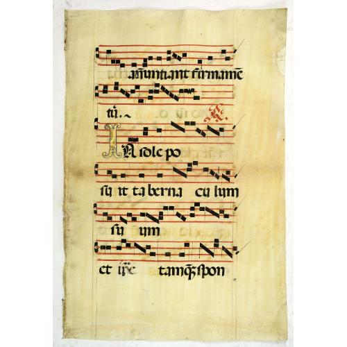 Rare, antique map of Leaf on vellum from an antiphonary.