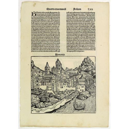 Old map image download for Quarta Etas Mundi. Folium. LXII. (with view of Bologna)