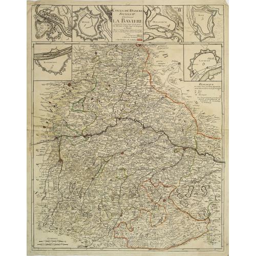 Old map image download for Cours du Danube feuille II contenant la Bavière suivant les cartes faites sur les lieux Par Homann et Seuter. . .
