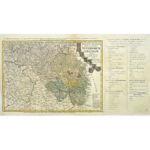 Old map image download for Ducatus Silesiae Tabula Altera Superiorem Silesiam exhibens ex mappa Hasiana majore desumpta et excusa per Homannianos HeredesNorimb. Anno 1746.