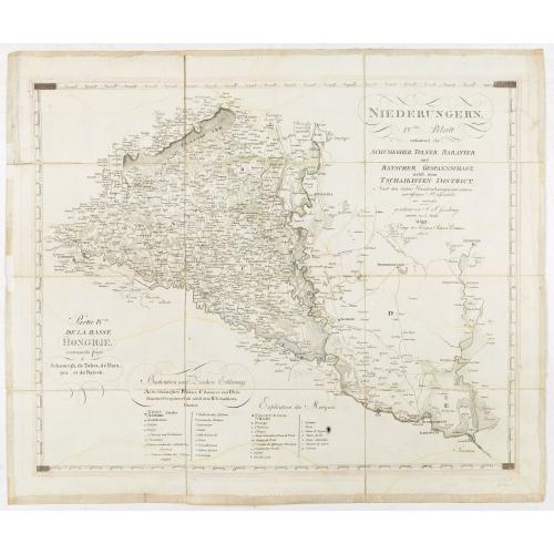 Old map image download for Niederungern Ivtes Blatt enthaltend die Schumegher, Tolner, Baranyer. . . Partie IVè de la basse hongrie contenant les comtes de Schumegh, de Tolna, de Baranya. . .