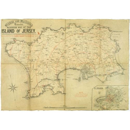 Old map image download for Stephens and Mackintosh Leicester. Business map of the island of Jersey.