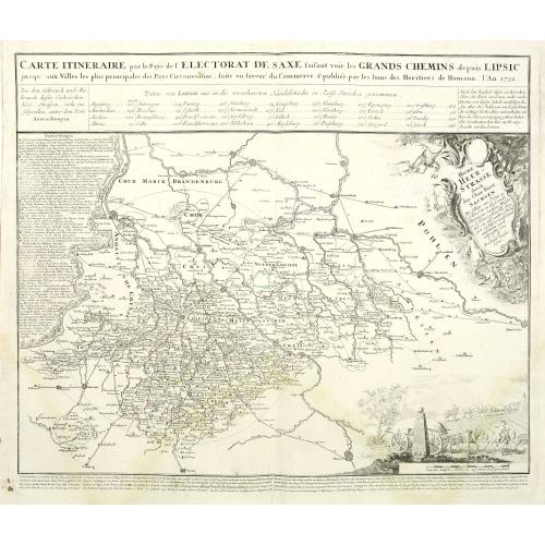 Old map image download for Carte Itineraire par le Pays de l'Electorat de Saxe faisant voir les Grands Chemins depuis Lipsic jusqu' aux Villes les plus principales des Pays Circonvoisins. . .