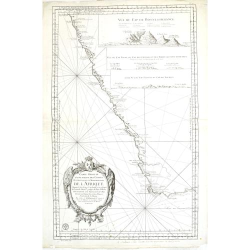 Old map image download for Carte Reduite D'Une Partie Des Costes Occidentales et Meridionales De L'Afrique Depuis Cabo Frio ou Cap Froid . . . Jusque a la Bay S. Blaise . . . MDCCLIV [with view of Cape of Good Hope]