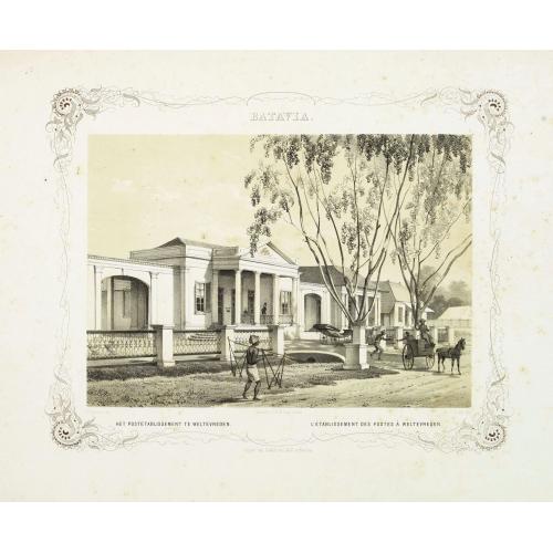 Rare, antique map of BATAVIA. Het post etablissement te Weltevreden. L'établissement des postes à Weltevreden.