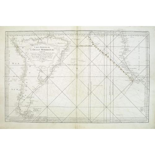 Old map image download for Carte réduite de l'Océan Méridional: contenant toutes les costes de l'Amérique Méridionale depuis l'Euqater jusqu' au 57 degré de latitude et les costes. . .