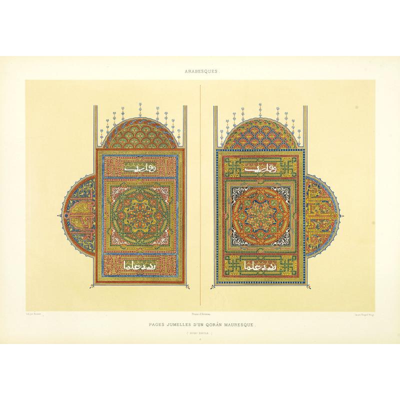 Arabesques. - Pages jumelles d'un qorân mauresque. (XVIIIe siècle)