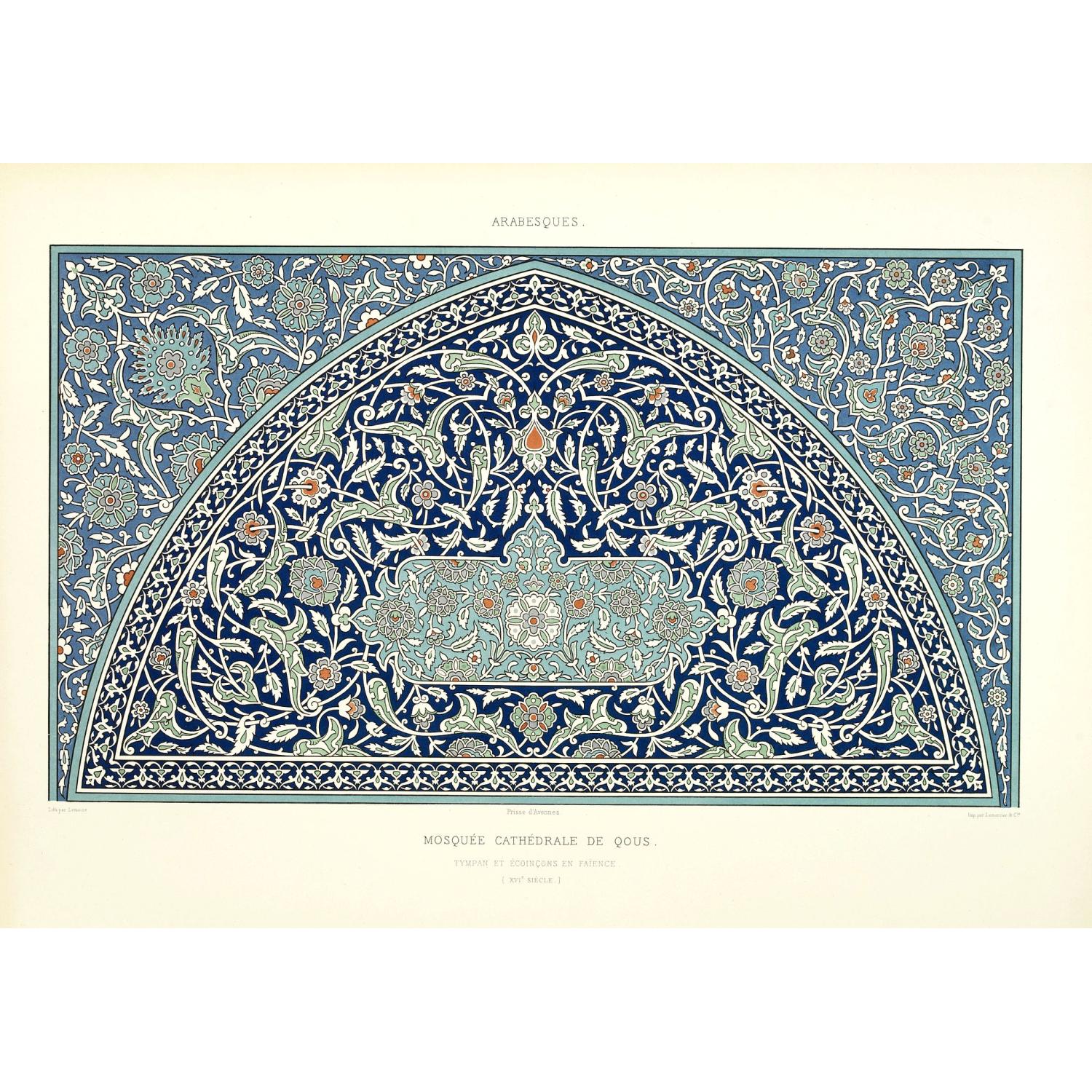 Arabesques. - Mosquée cathédrale de qous. Tympan et écoinçons en faïence. (XVIe siècle.)
