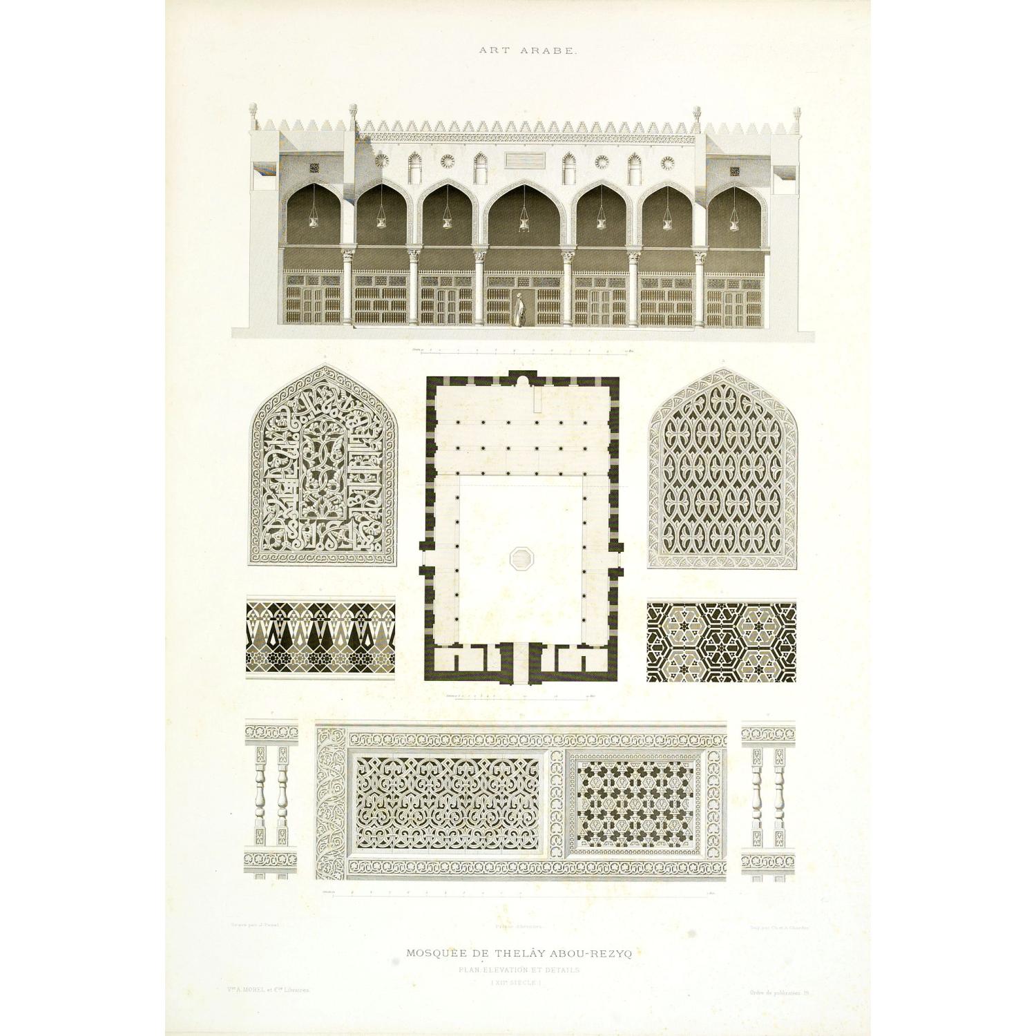 Art arabe. - mosquée de thelây abou-rezyq plan élévation et détails (XIIe siècle.)